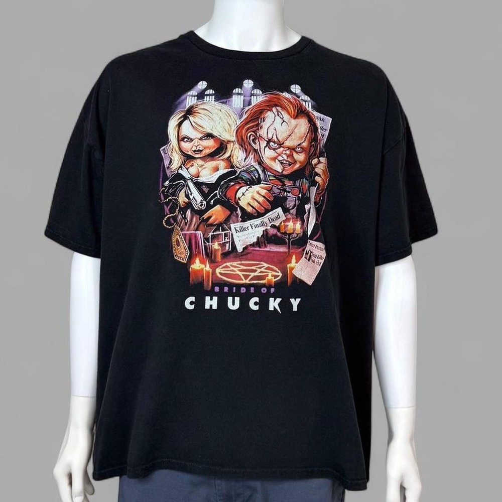 Bride of Chucky Horror Movie Graphic T-Shirt Mens Black Short‎ Sleeve Tee